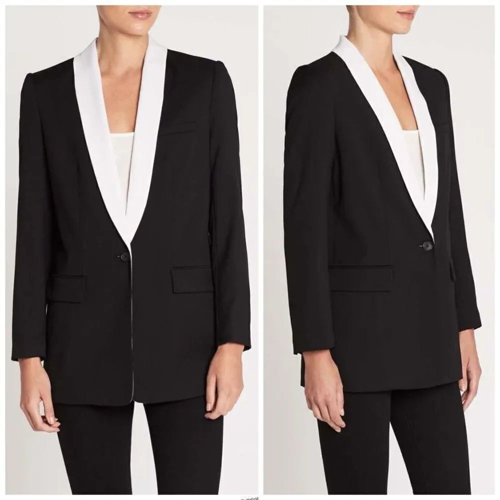 Revolve Equipment Quincy True Black White Lapel Blazer Jacket Size 6